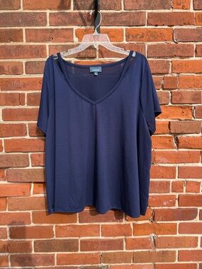 Modcloth Navy V-Neck Short Sleeve Tee with Double-Strap Detail